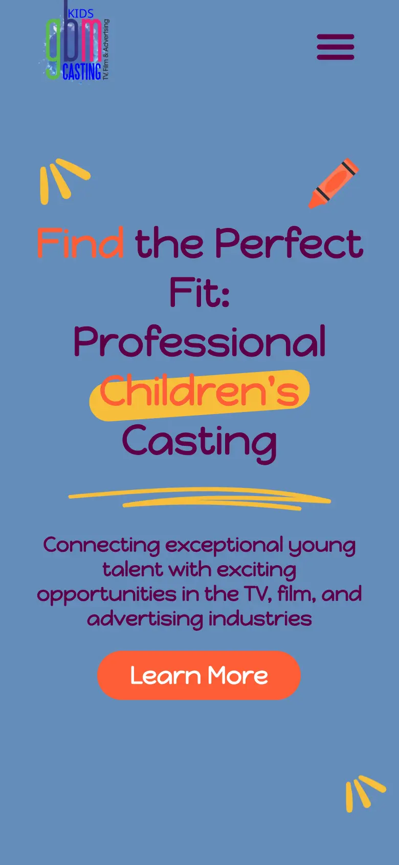 The GBM Kids Casting website on a phone